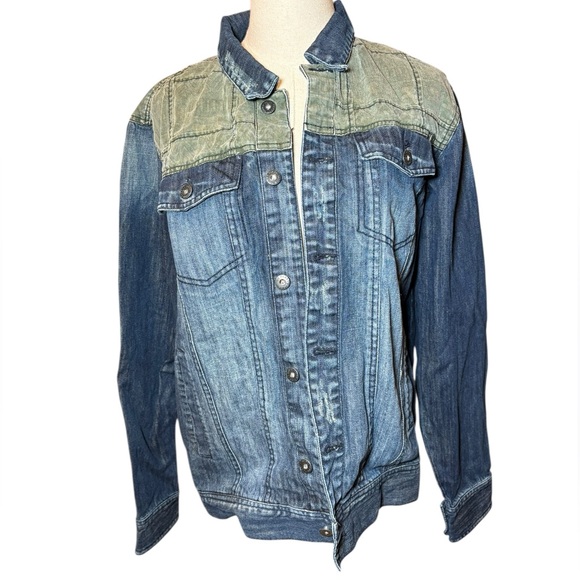 Parish Nation Denim Jacket Two Tone Blue Olive Men's M - Picture 1 of 10